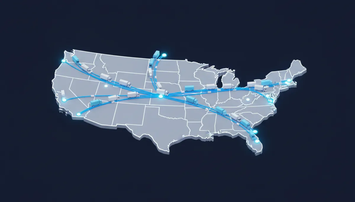 Illustration of multiple vehicles being dispatched nationwide