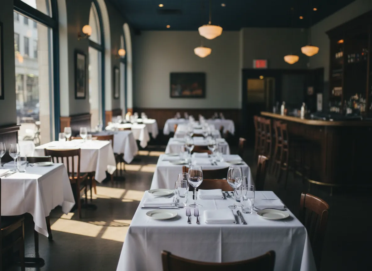 Empty tables in a restaurant during slow hours