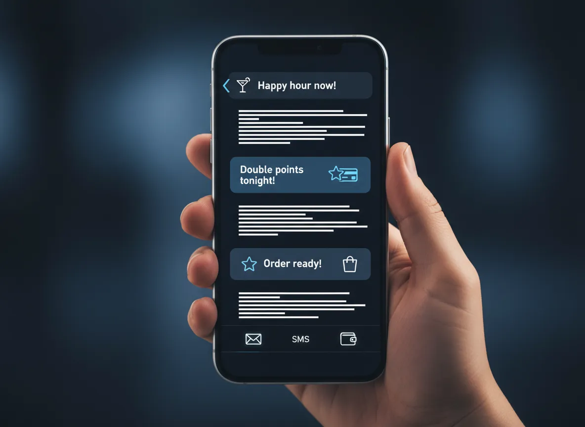 Phone notifications and automated offers from restaurant assistant software