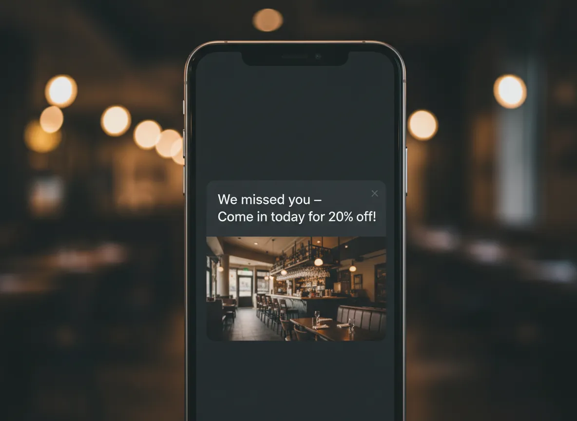 Phone receiving an automated offer notification for a restaurant guest