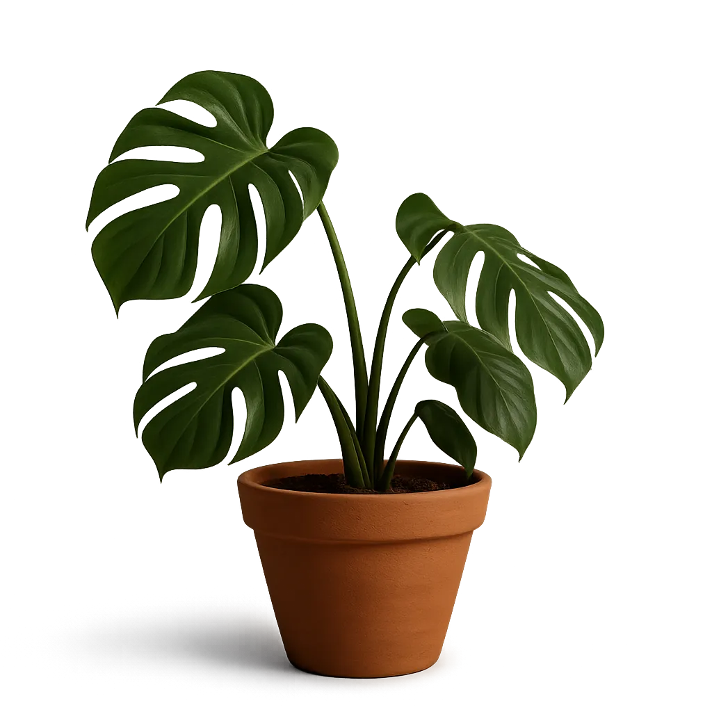Wilting Monstera plant in a terracotta pot