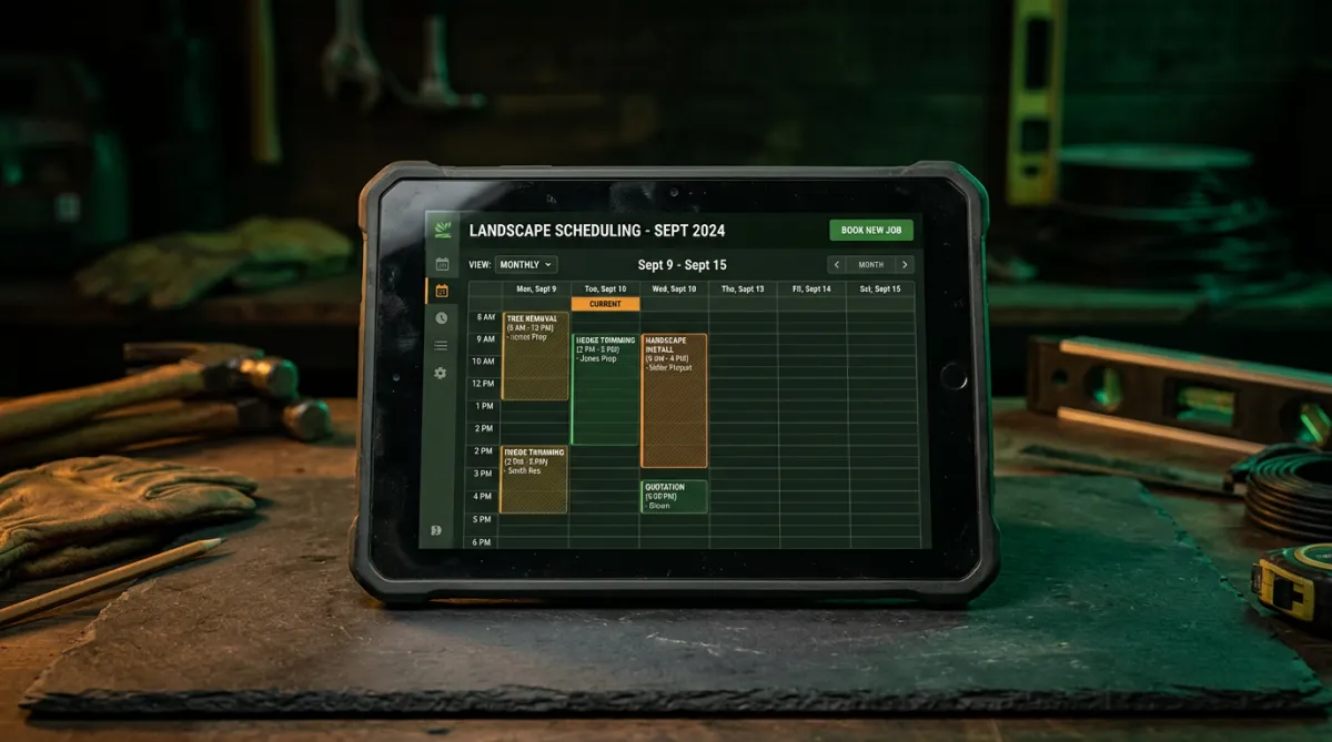 Calendar booking date and time selection interface for landscape contractor call