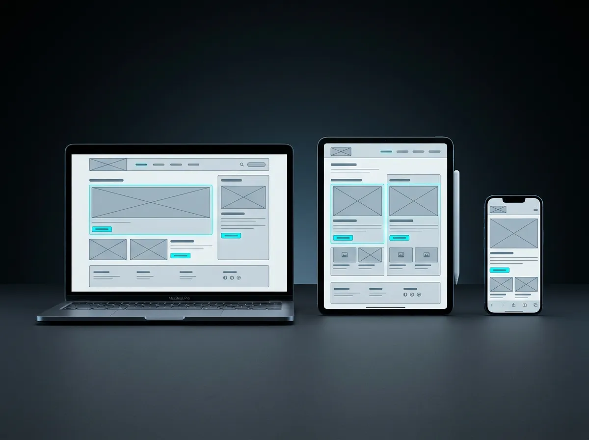 Responsive cross-device platform wireframes and transactional storefront mockups