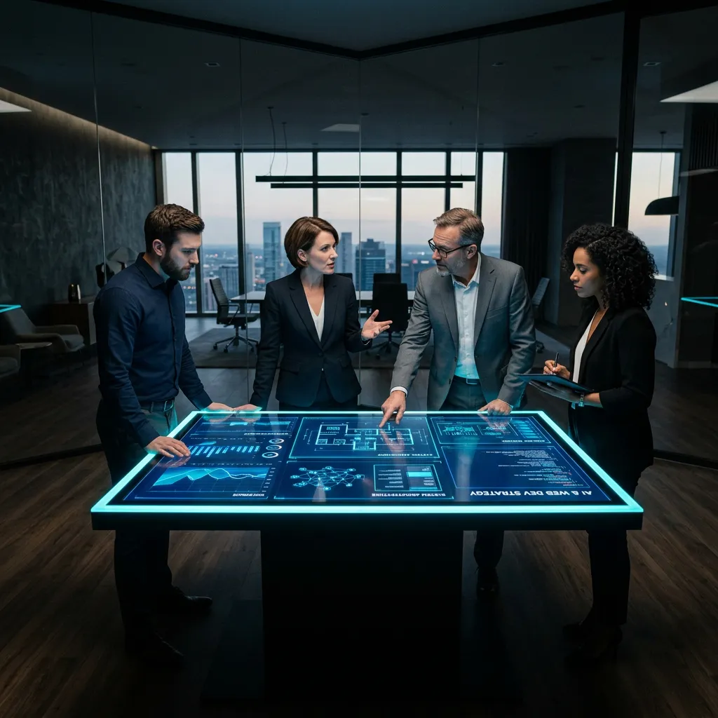 Executive strategy session with engineering team mapping business architecture