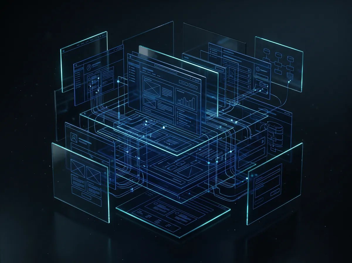 Complex multi-page enterprise web architecture and technical information layout