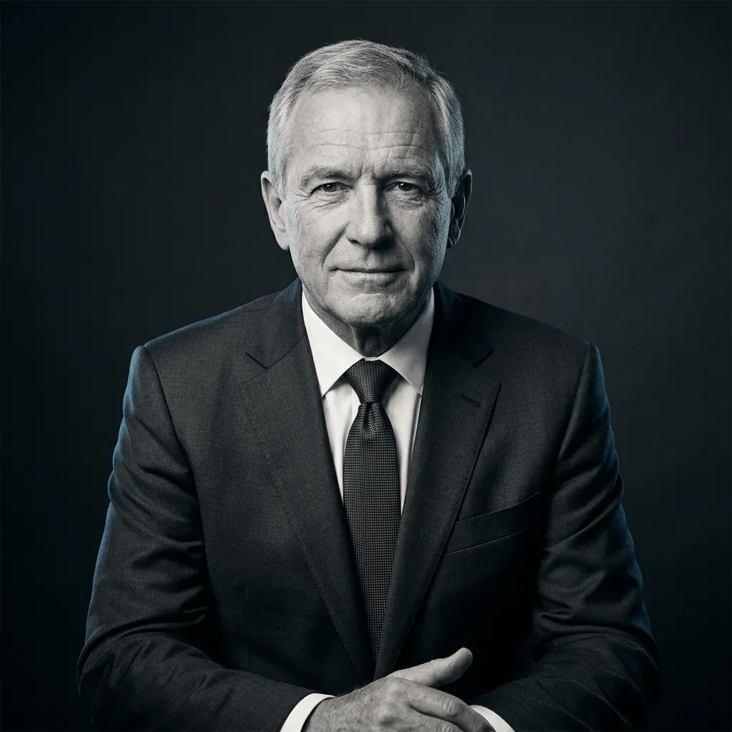 Desaturated black and white executive portrait of Marcus Vance, Group President at Sovereign Capital