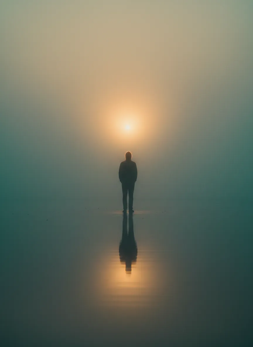A moody, atmospheric visualization of internal fog and reflection