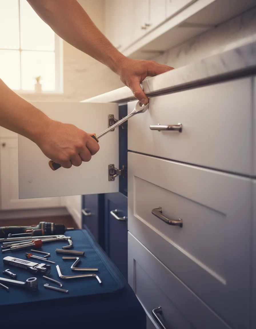 Professional handyman working meticulously on an interior home project