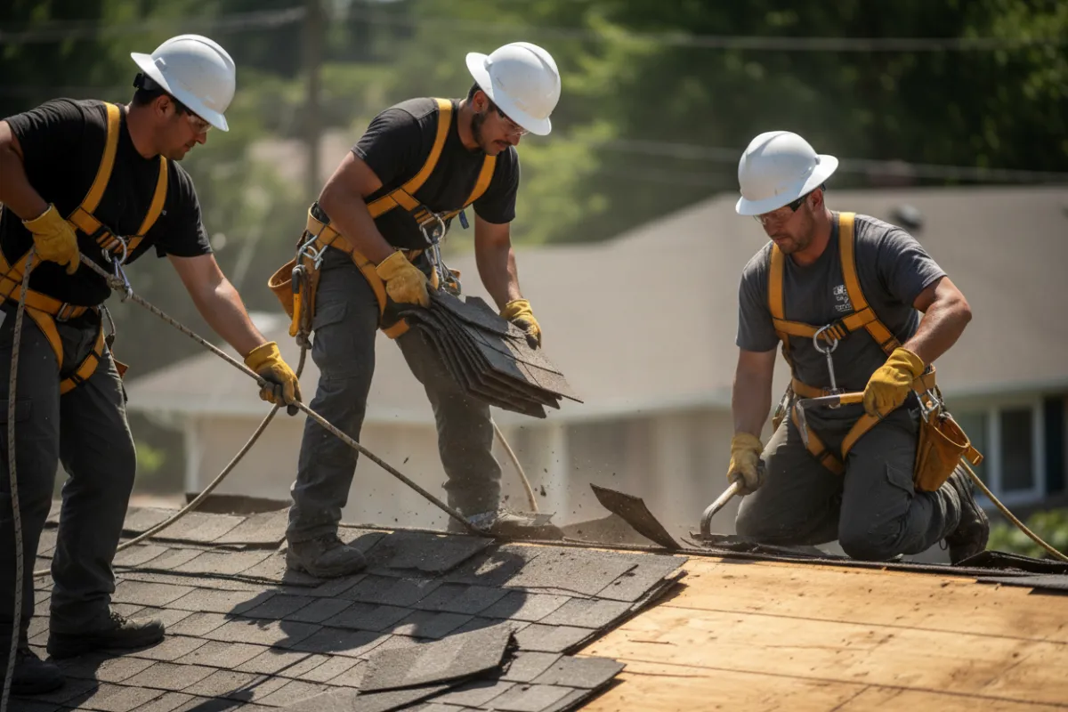 Roofing crew in action representing roofing trade