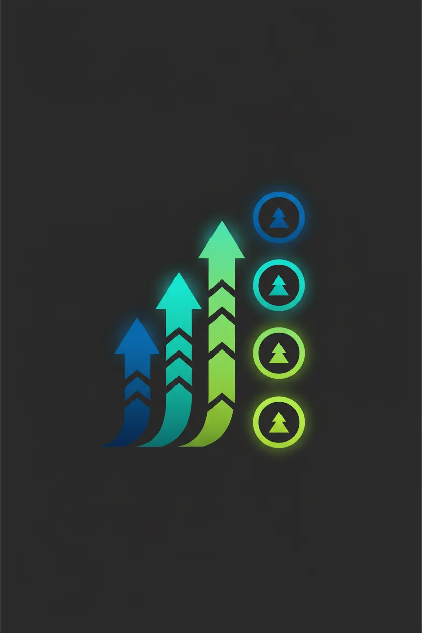 Illustrated infographic of upward-trending local search ranking arrows in brand colors.