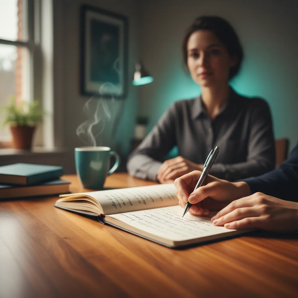 Therapist writing down narratives with client