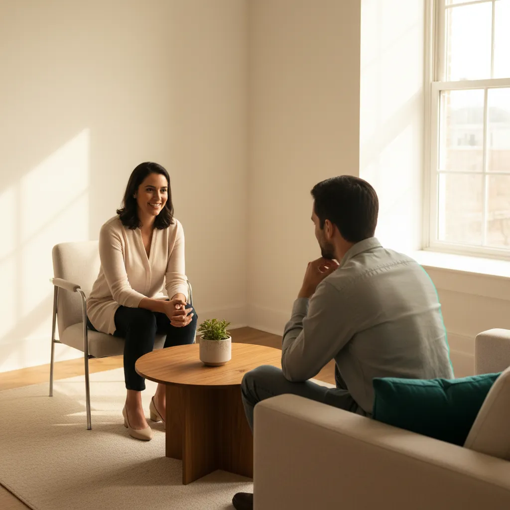 Clinician and client engaging in forward-looking therapy