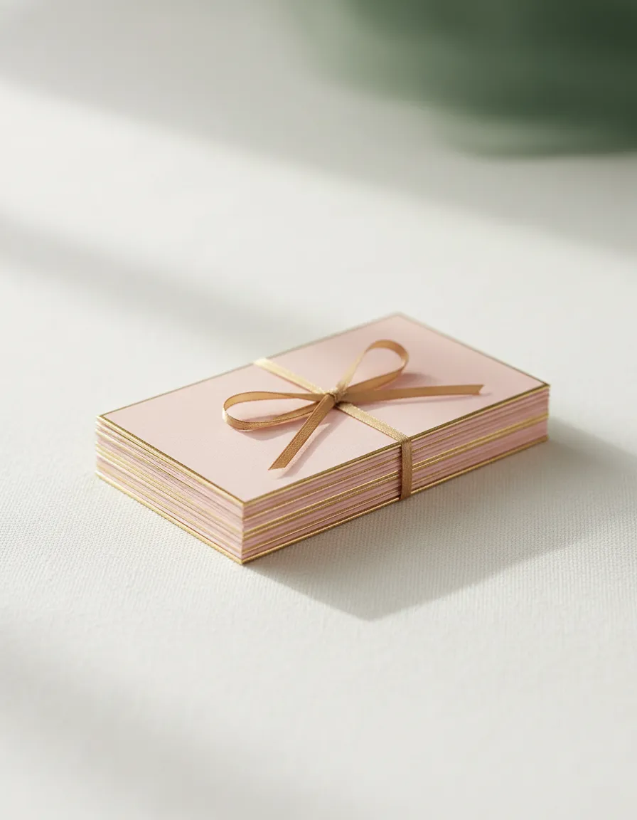 Elegant prayer cards with gold foil accents mockup
