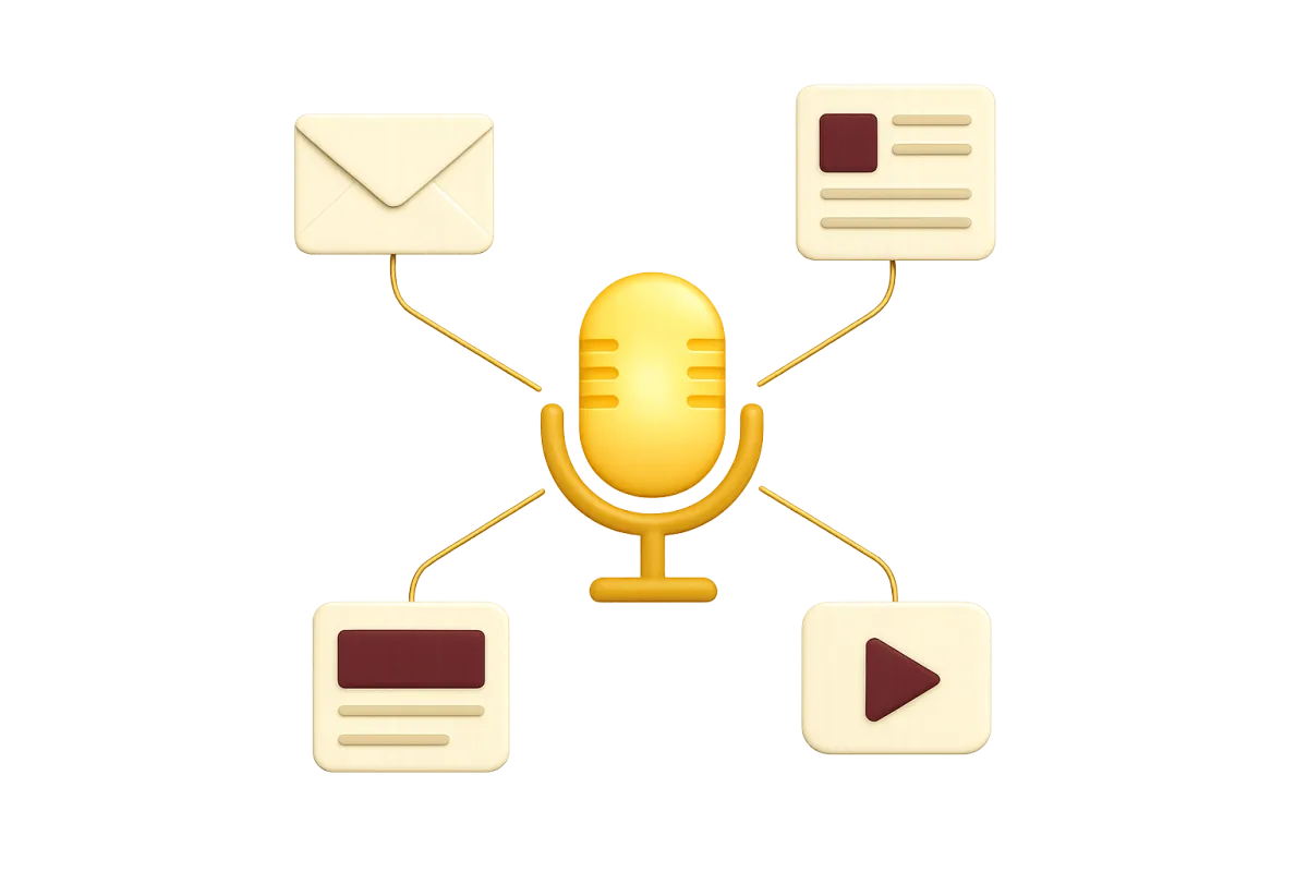 Automated Marketing Machine transforming one conversation into multiple assets