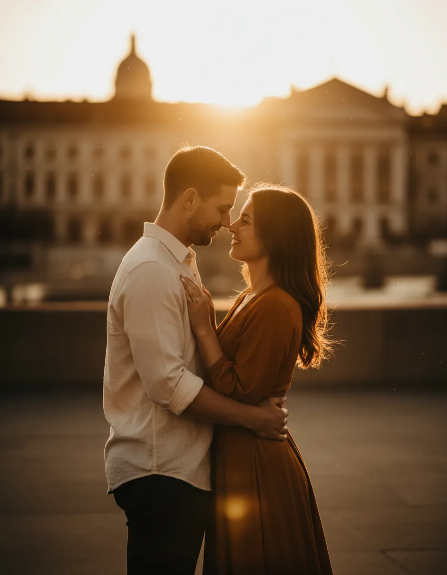 Couple portrait at golden hour