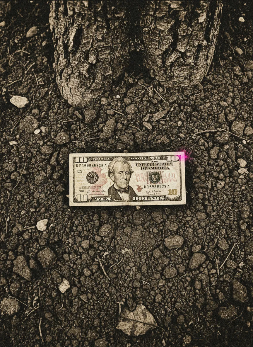 Clinical evidence photo of the anomalous 10 dollar bill