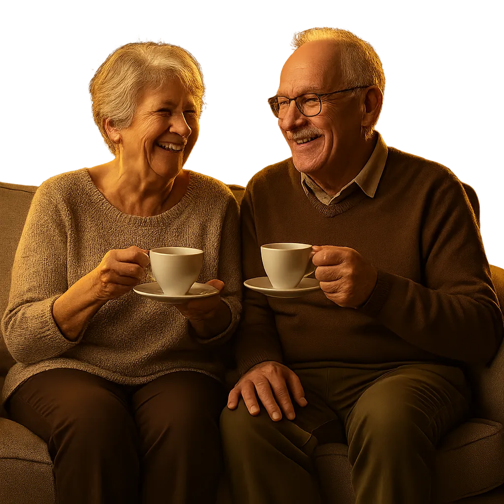 Relaxed, happy Canadian senior couple enjoying peace of mind in their home
