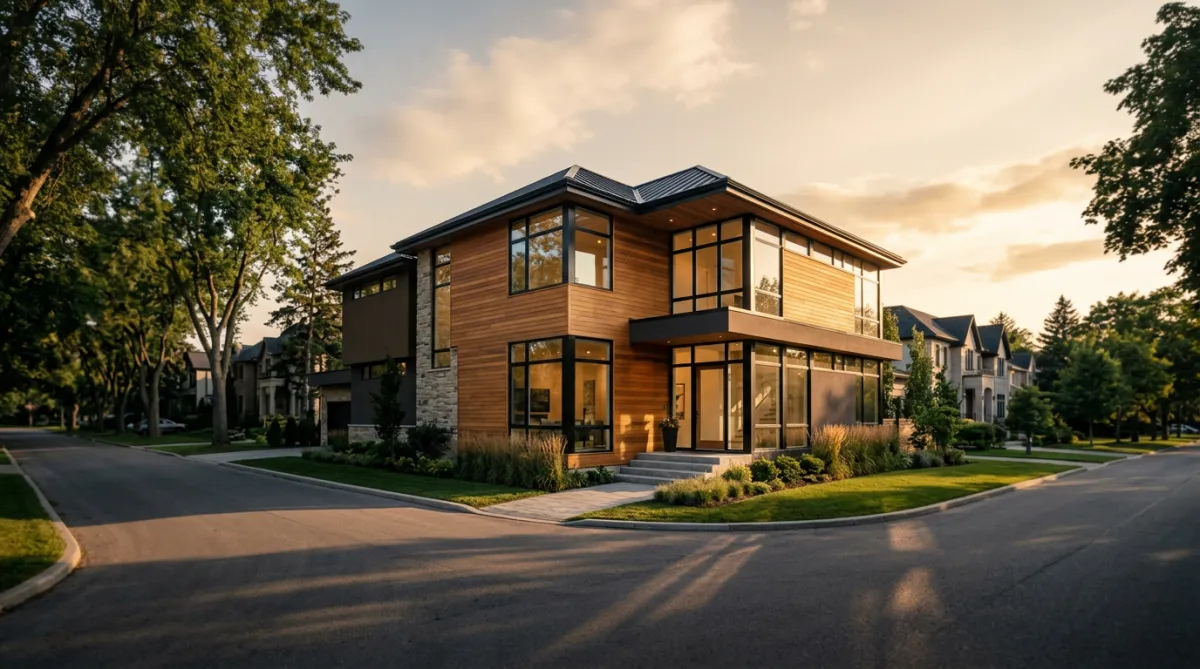 Architectural facade of modern residential single family properties