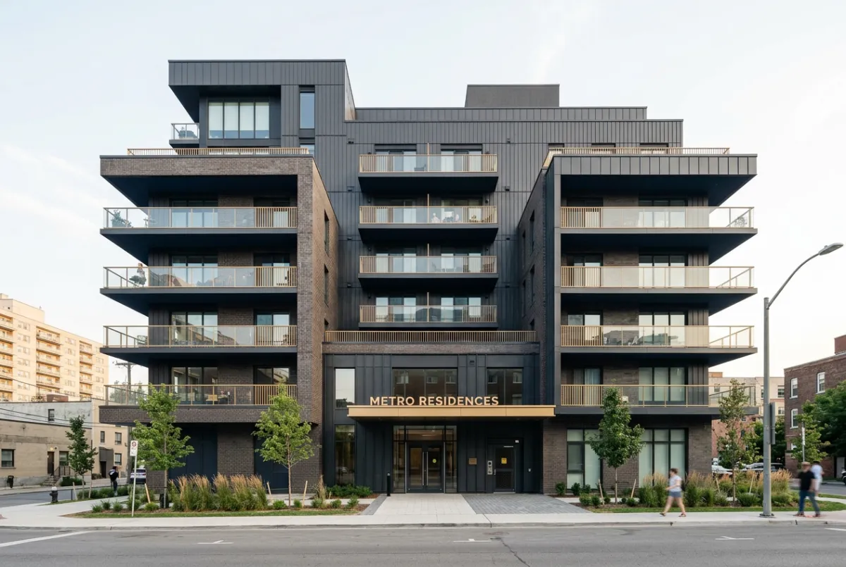 Contemporary high-density apartment complex exterior
