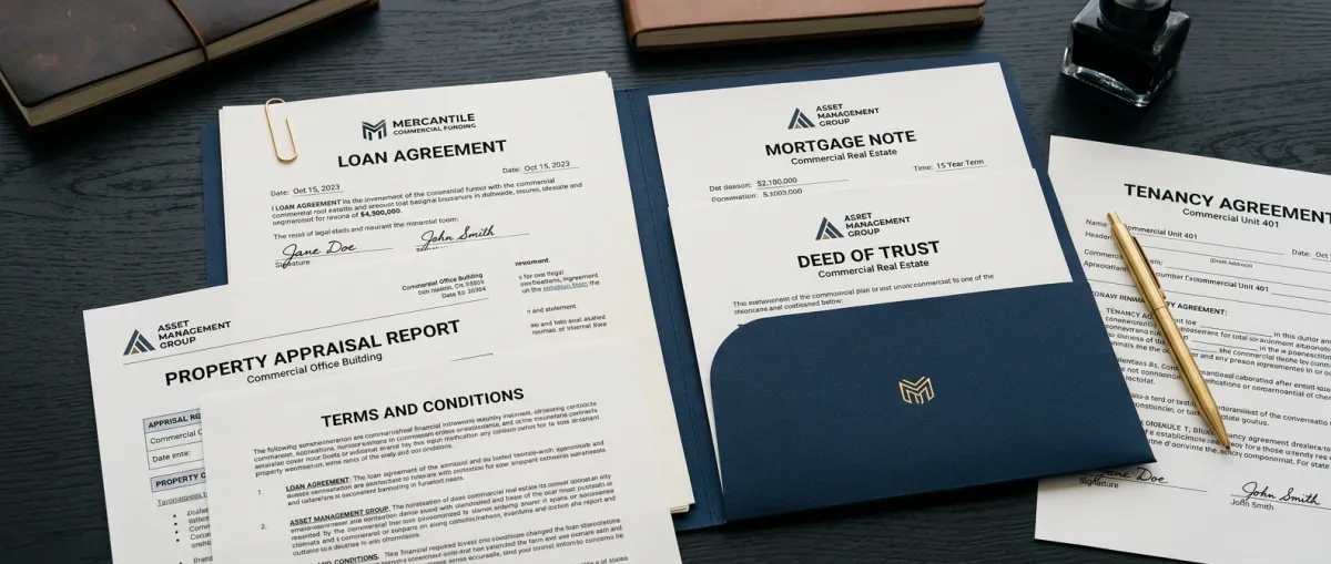 Commercial real estate financial documents, contracts, and debt instruments