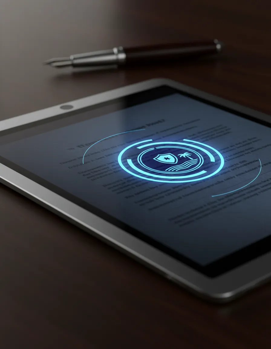 Close up of digital seal on a notarized document