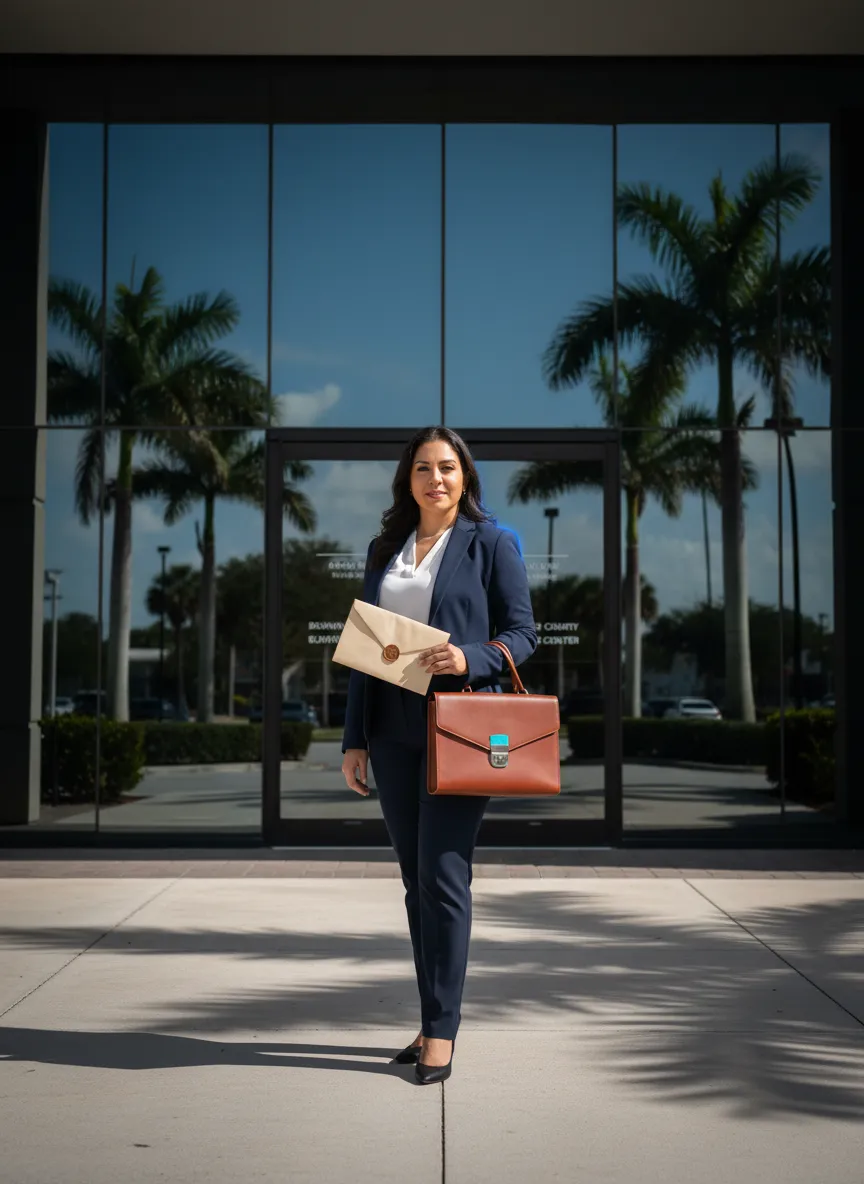 Professional mobile notary arriving with documents in Broward County