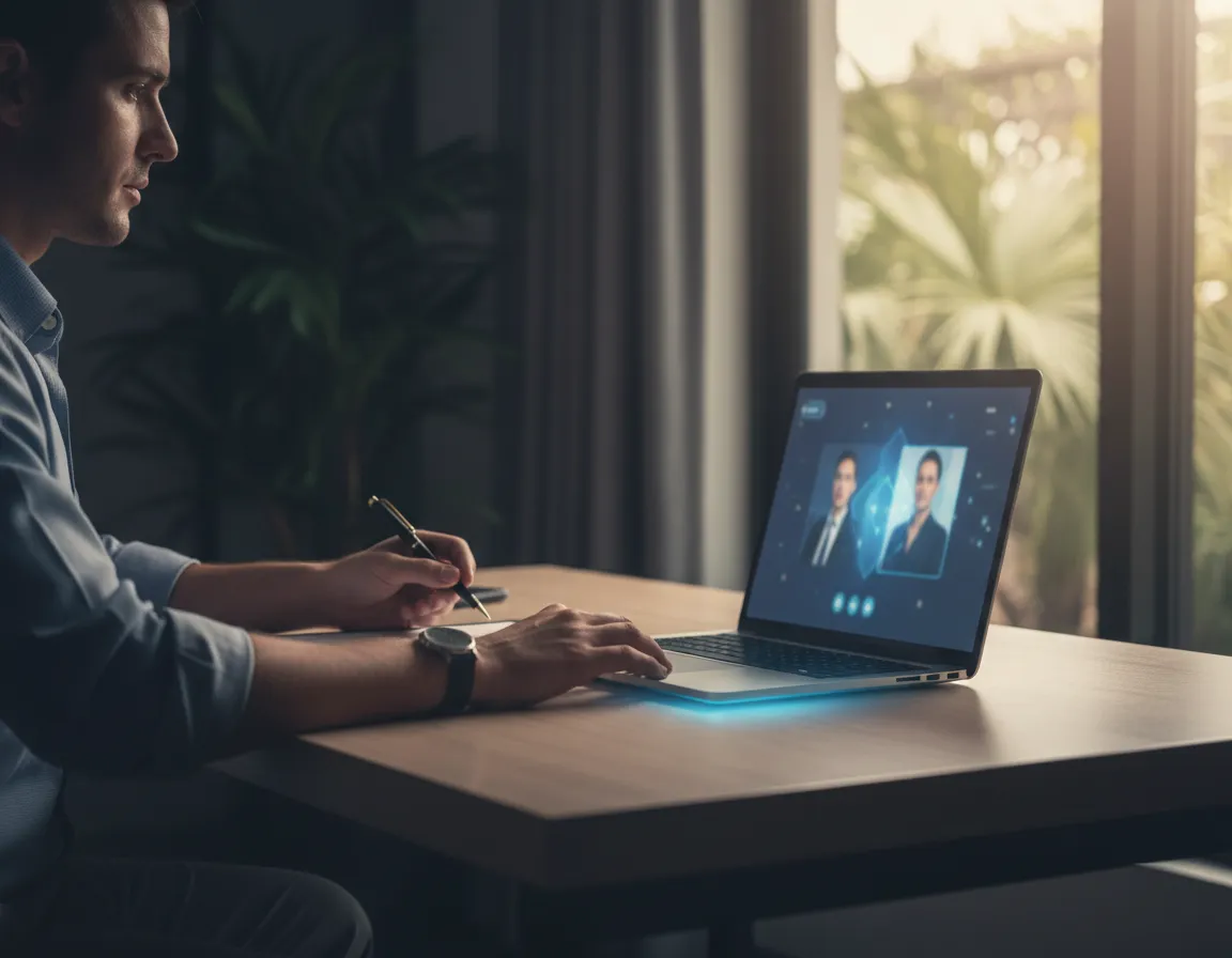 Client completing a remote online notarization on a laptop