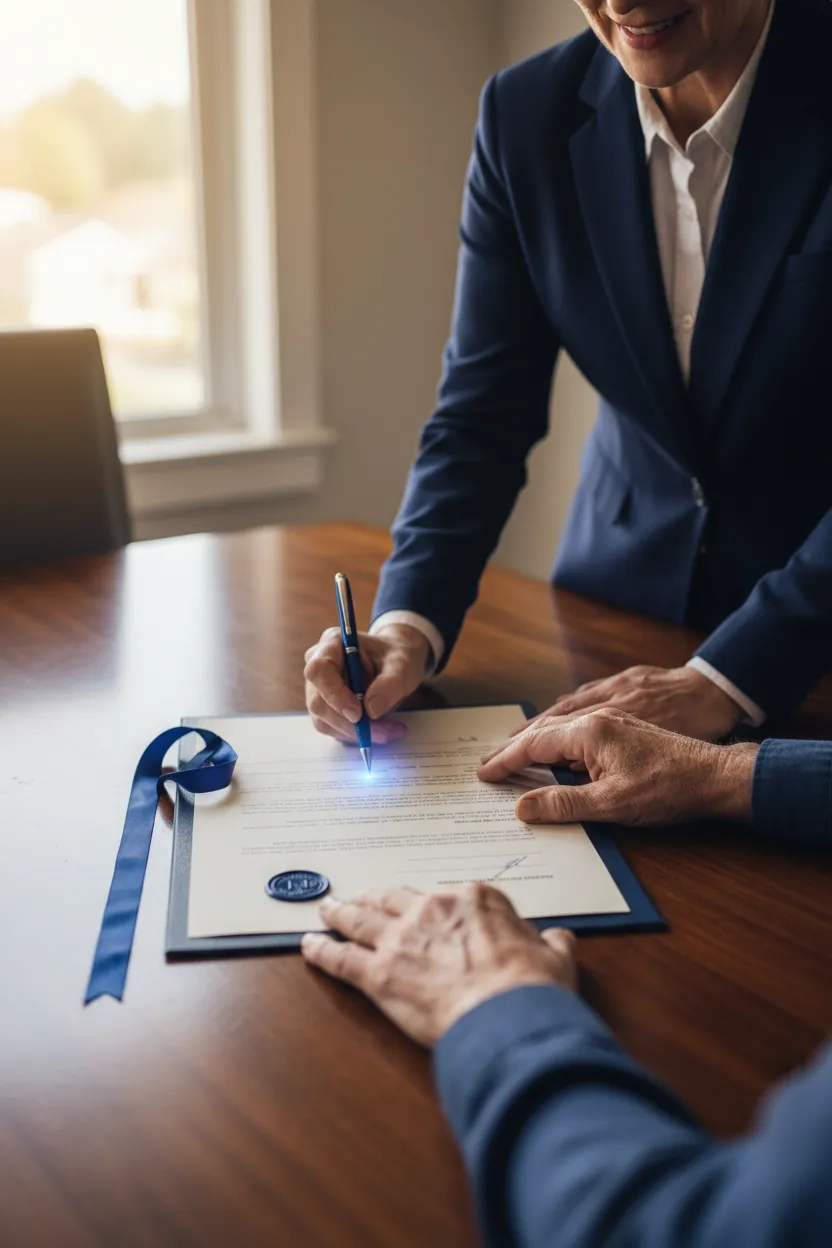Professional notary assisting family with estate planning documents in Kendall
