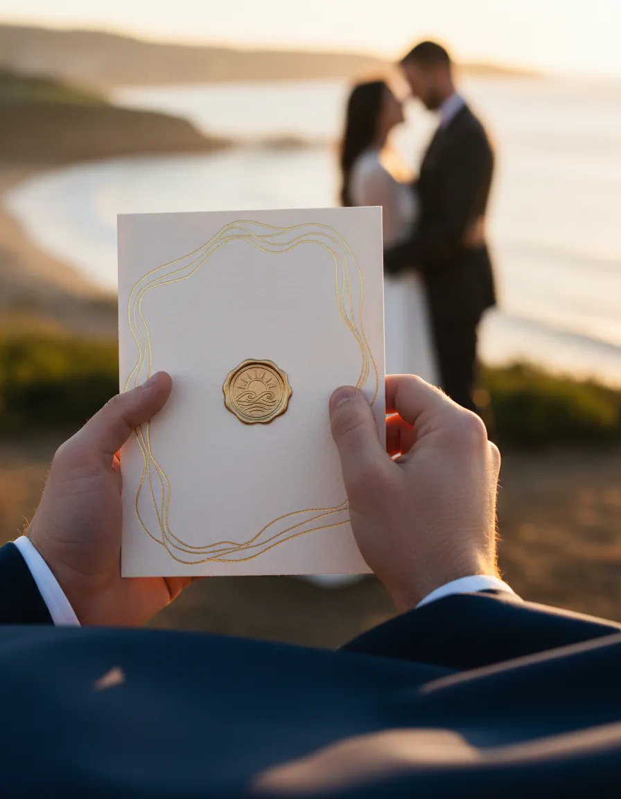 Elegant couple holding hands during an intimate ceremony