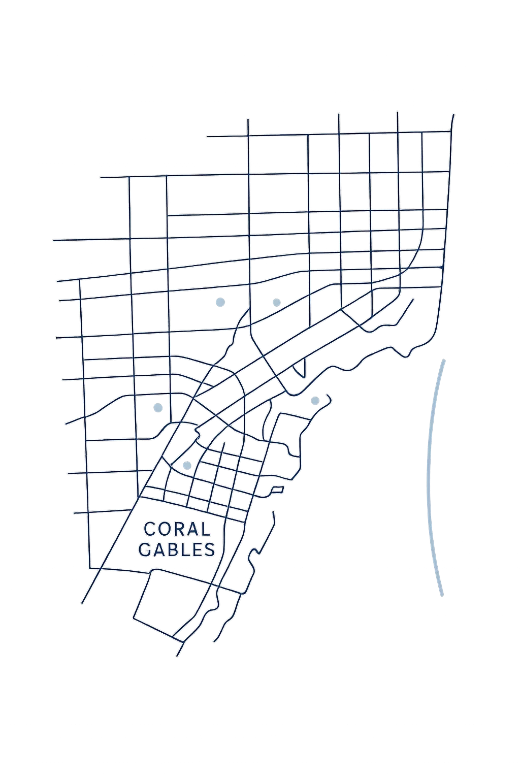 Abstract map graphic of Coral Gables and Miami communities