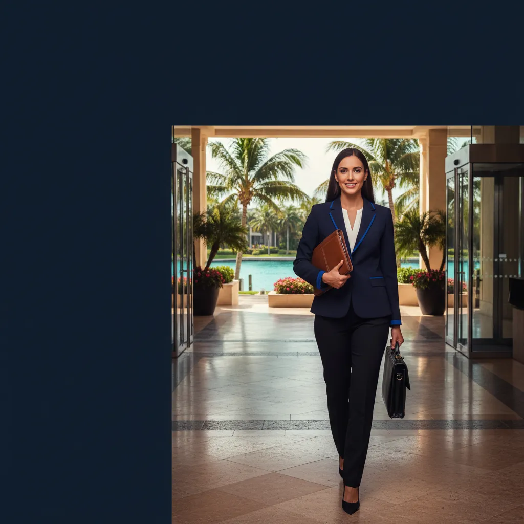 Professional mobile notary arriving at an Aventura location