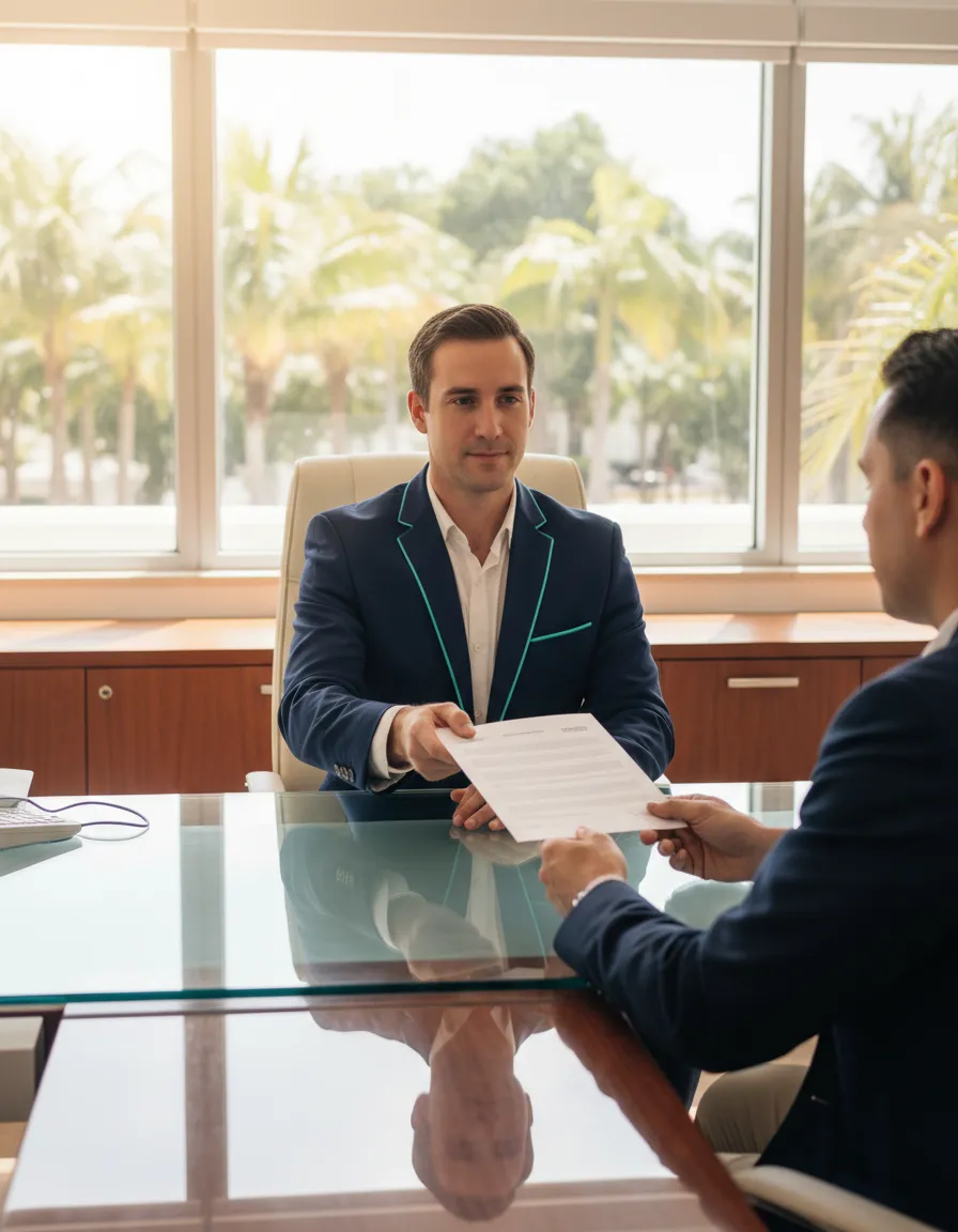 Professional mobile notary conducting a meeting in Coconut Grove