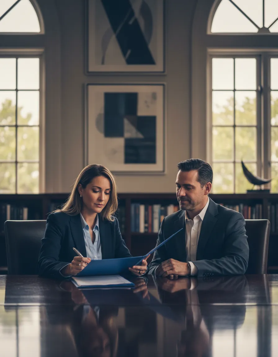 Mobile notary professional meeting a client in a Coral Gables office