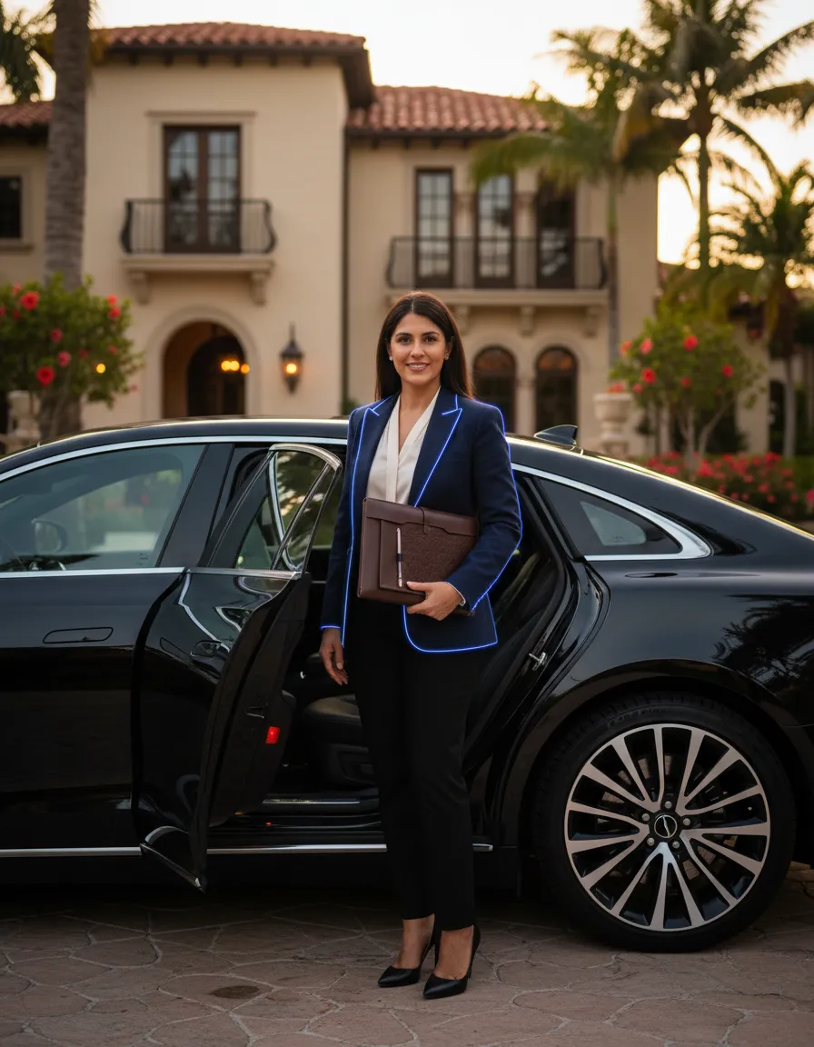 Notary professional arriving at a client's Coral Gables residence for a mobile appointment