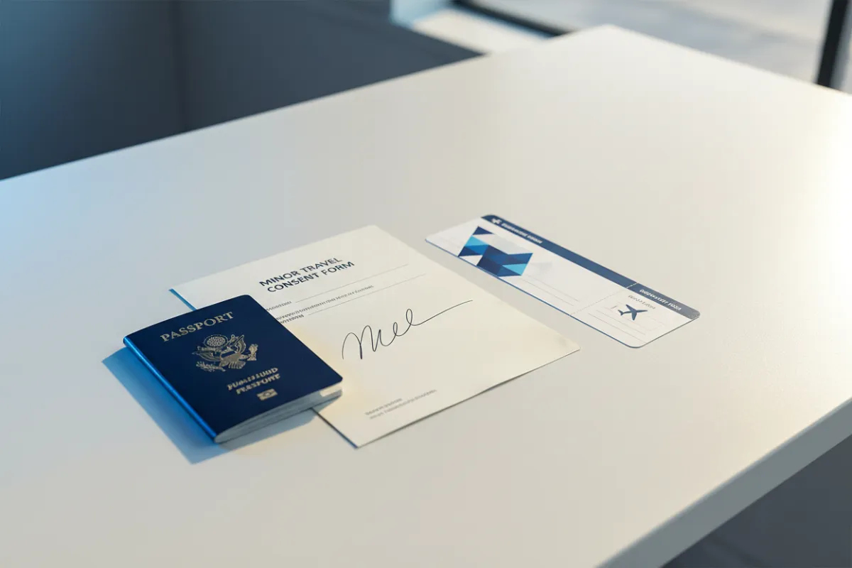 Passport and travel consent document for a minor