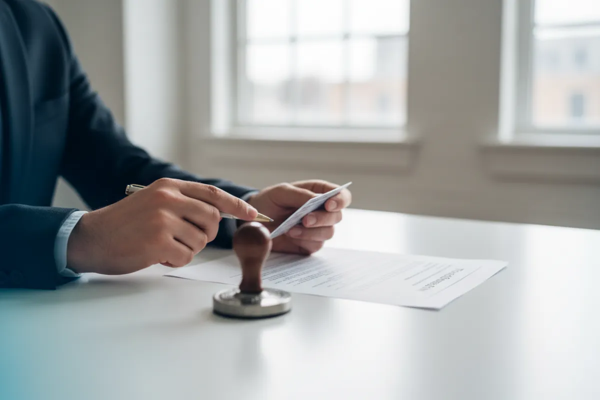 Notary reviewing identification for a travel consent form