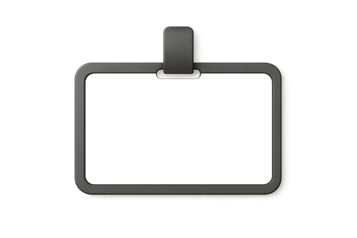 Crachá profissional/placa de escritório estilizada, isolada, fundo transparente, para layouts promocionais.