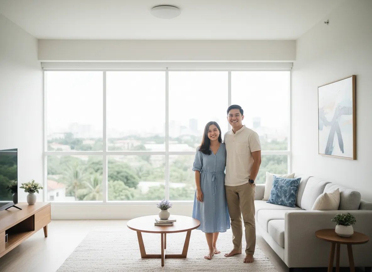 Happy young couple inside a modern condo unit in Davao City