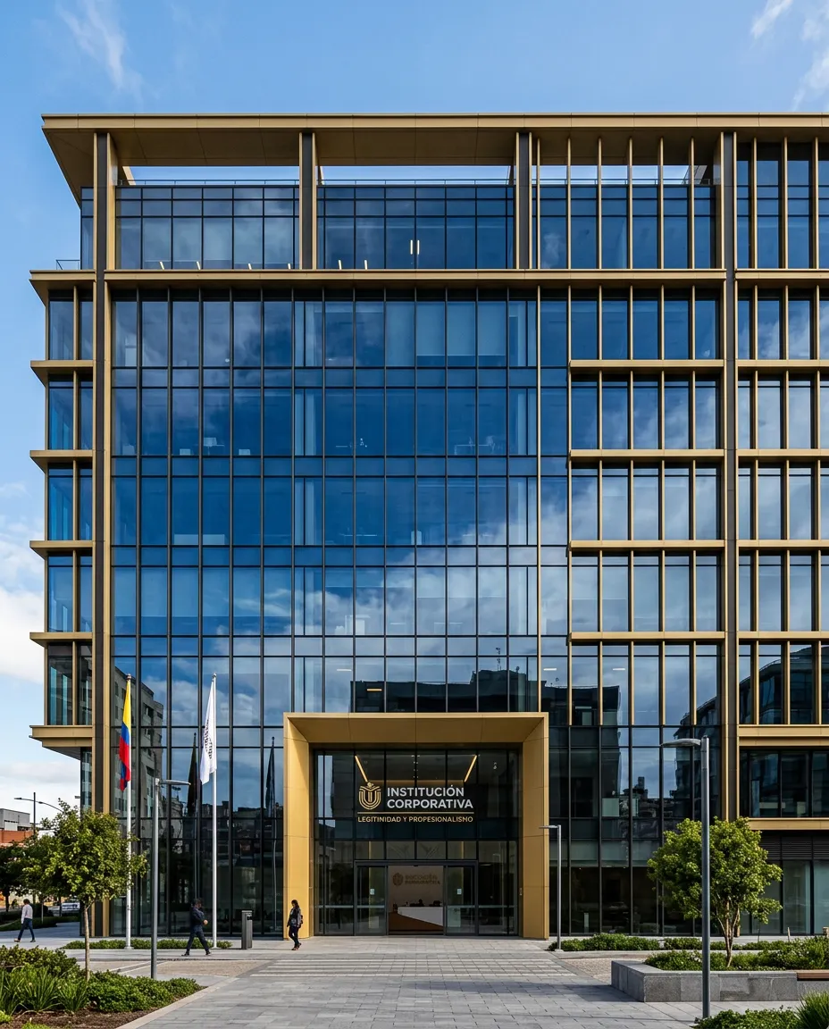 Sede corporativa contemporánea y fachada institucional de Emporio Luchesse