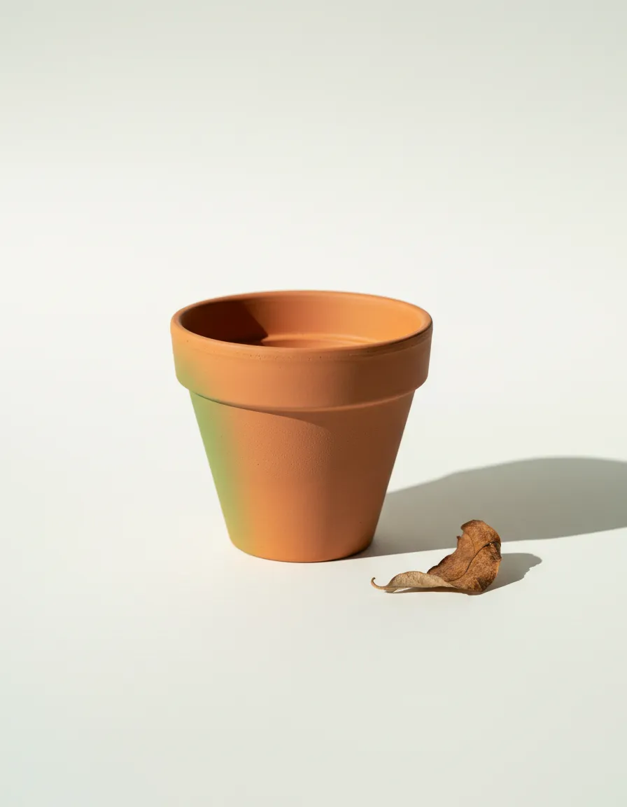 A dry terracotta pot symbolizing a plant parent in crisis