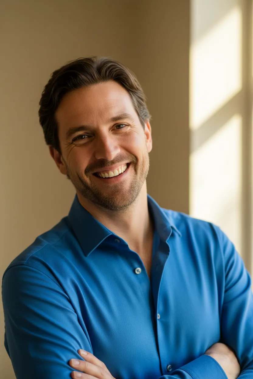 Portrait of a different adult man, neutral expression, head-and-shoulders, light neutral background