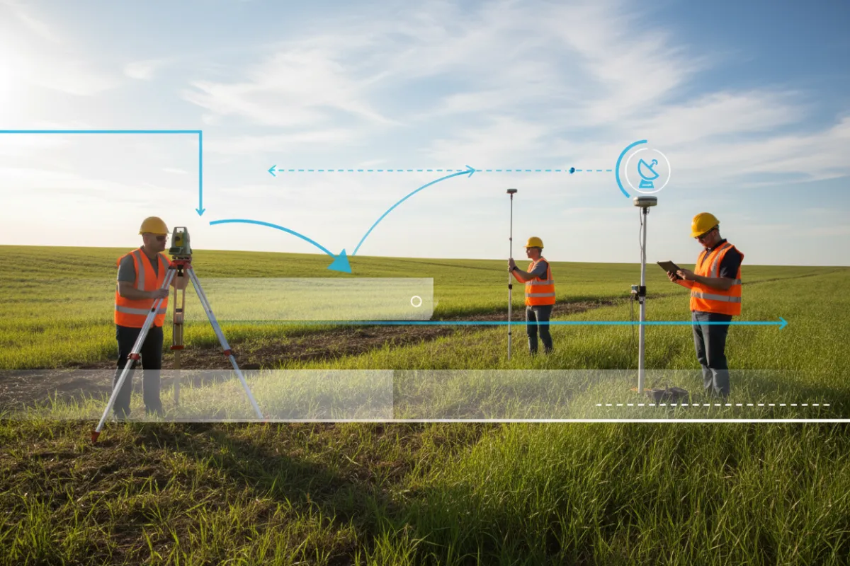 Landscape video thumbnail of a field survey in progress with annotated overlay, presenting StoneHarbor Surveying capabilities.