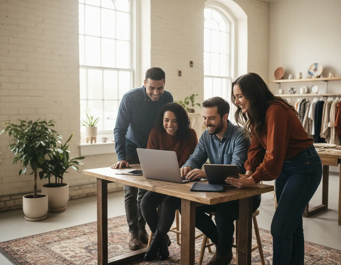 Small business team using Mohtee Digital on laptop and tablet