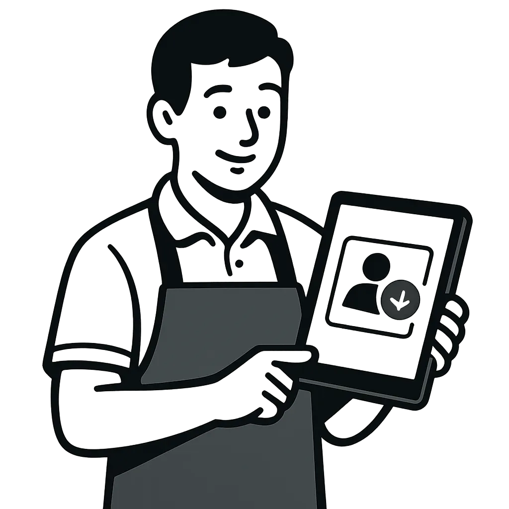 Illustration of a small business owner holding a tablet showing an incoming lead notification