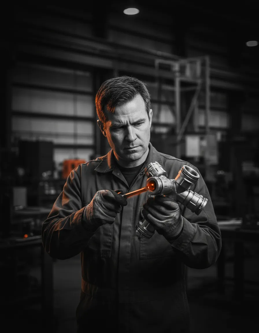 David Chen, Structural Engineer in black and white workshop setting