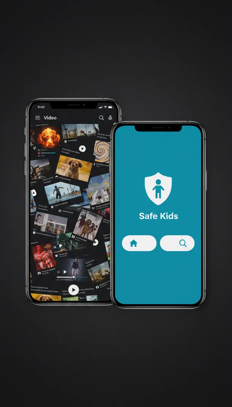 Generic video app phone interface showing varied content