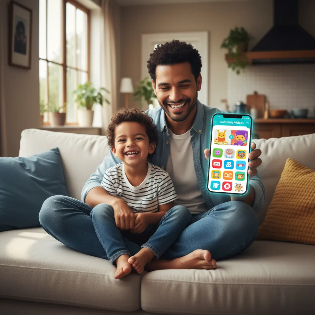Safe Kids Videos App on Smartphone with parent and child