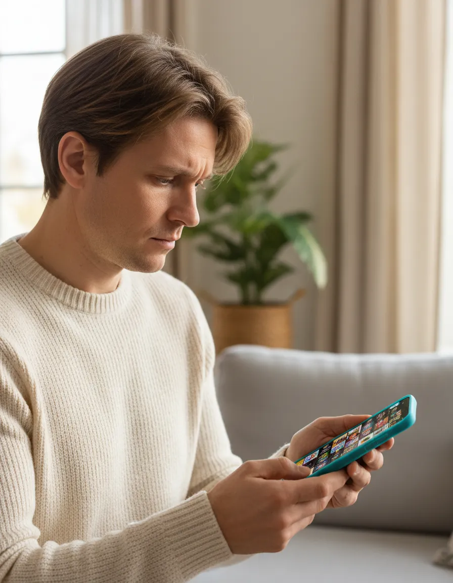 A slightly concerned parent glancing at a child's phone screen