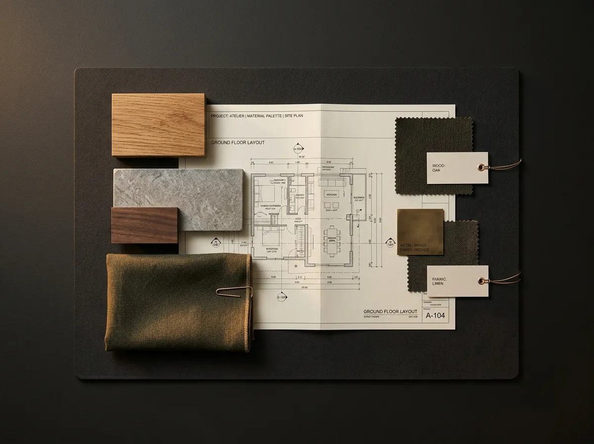 Architectural drawings, bespoke material samples, and finish specifications
