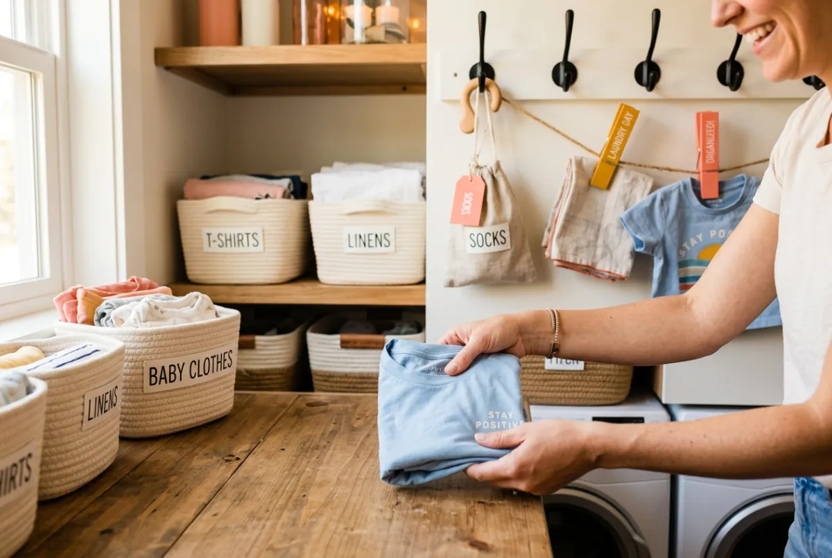 Cozy organized closet and laundry folding hack